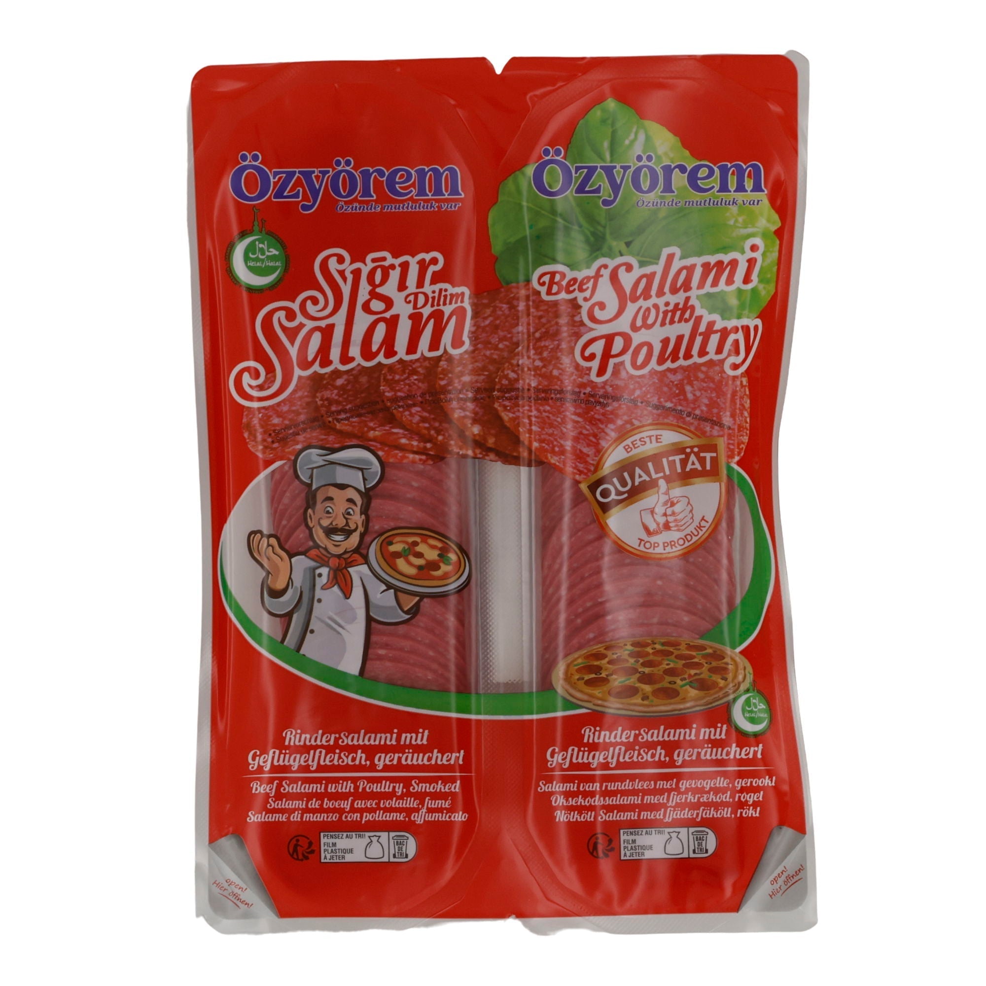Rindersalami Özyörem Pizza Salami | Halal | Mit Geflügelfleisch, geräuchert | 400 g OEZYOEREM